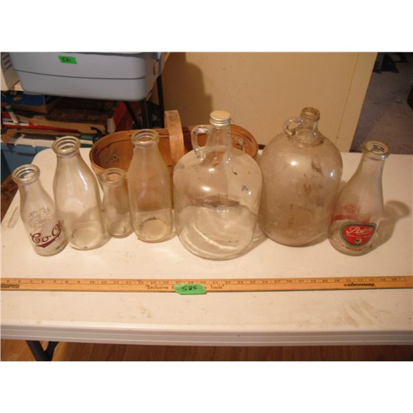 lot of milk bottles, jugs and basket - Co-op, Palm