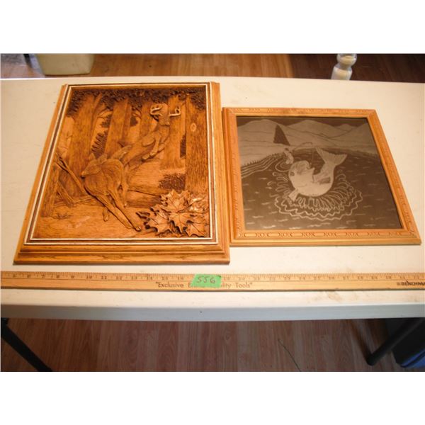Dear wood carving picture and fishing mirror picture