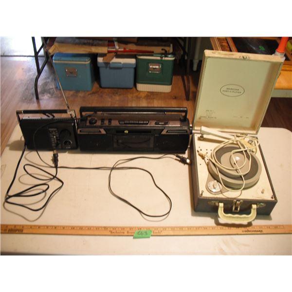 2 radios and port-o-player record player
