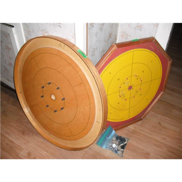 2 crokinole boards w/ pieces & sticks