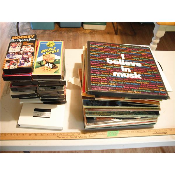 assorted records & VHS tapes