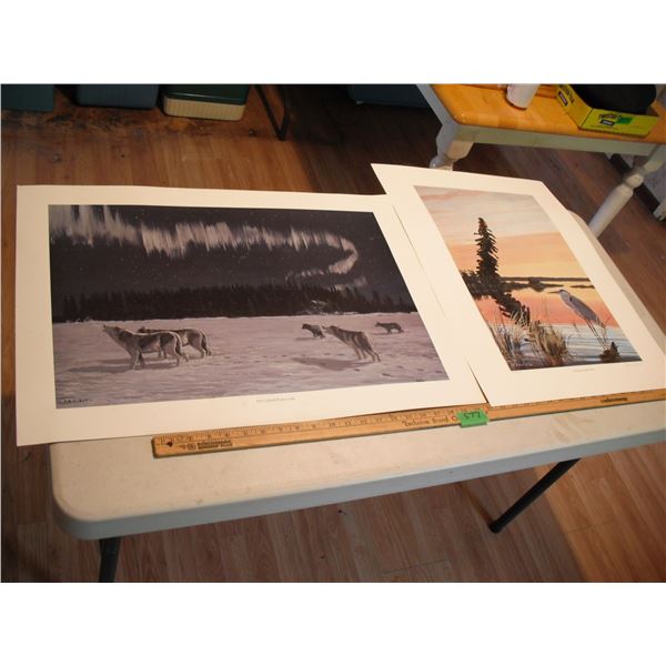 2 prints by Dave Hiebert - "Pete's Island Flotten Lake" and "Evening on Flotten River"