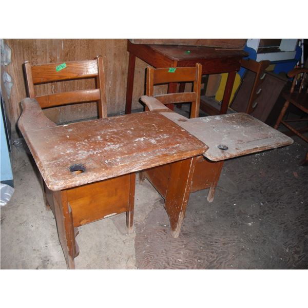 2 vintage school desks