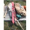 Image 1 : pallet lot - skis, canvas tarp/tent, heater, etc.