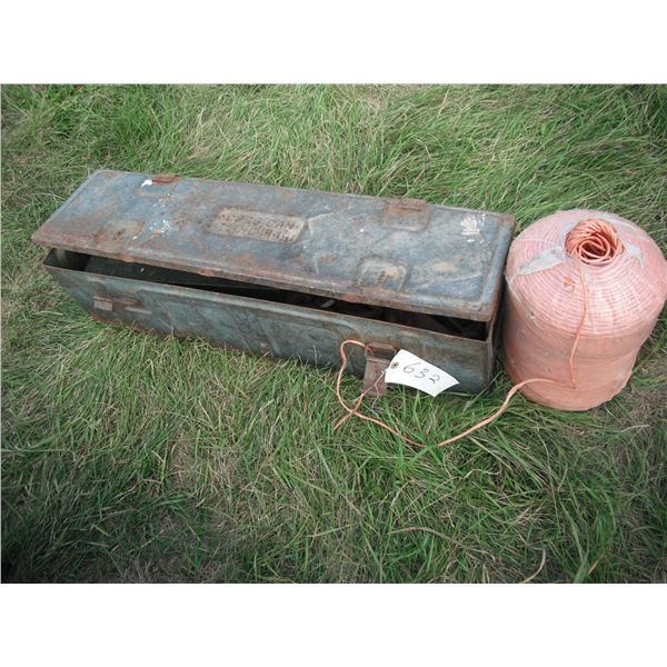 1944 ammo box with assorted vintage tools and roll of twine
