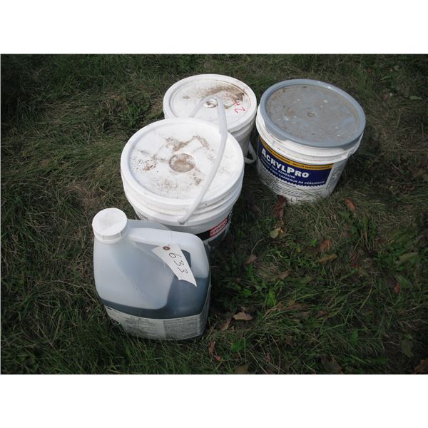 3 partial containers - roundup, drywall filler, ceramic tile adhesive, vinyl deck adhesive