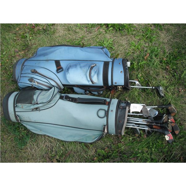 2 golf bags with golf clubs