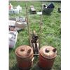 Image 1 : 2 metal gas cans and cast iron seeder