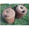 Image 5 : 2 metal gas cans and cast iron seeder