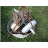 Image 2 : galvanized pail with décor items and rebar brackets