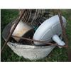 Image 3 : galvanized pail with décor items and rebar brackets
