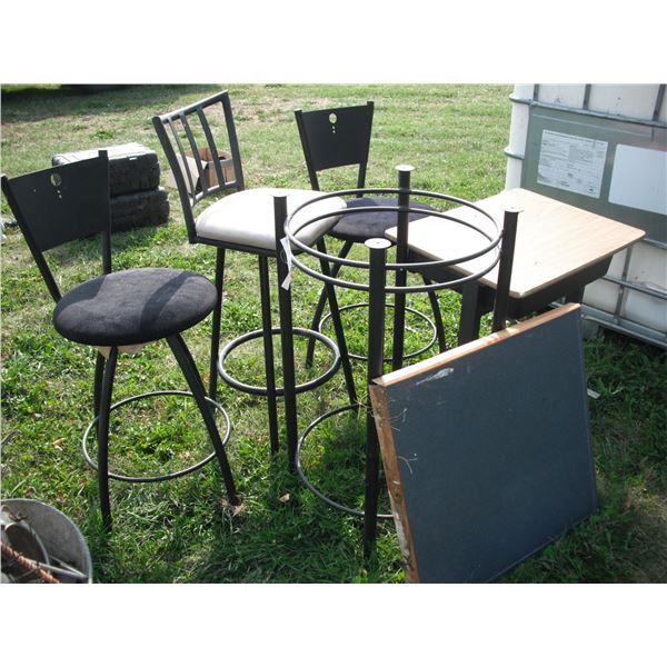 4 stools, desk and table top