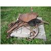 Image 1 : pallet lot - steel wheel, horse hanes, coal scoop, etc.