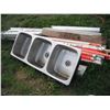 Image 1 : lot of halogen bulbs, light fixtures and 3 bay stainless steel sink