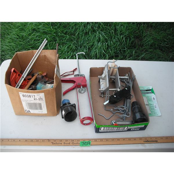 assorted tools - caulking gun, guide, etc.