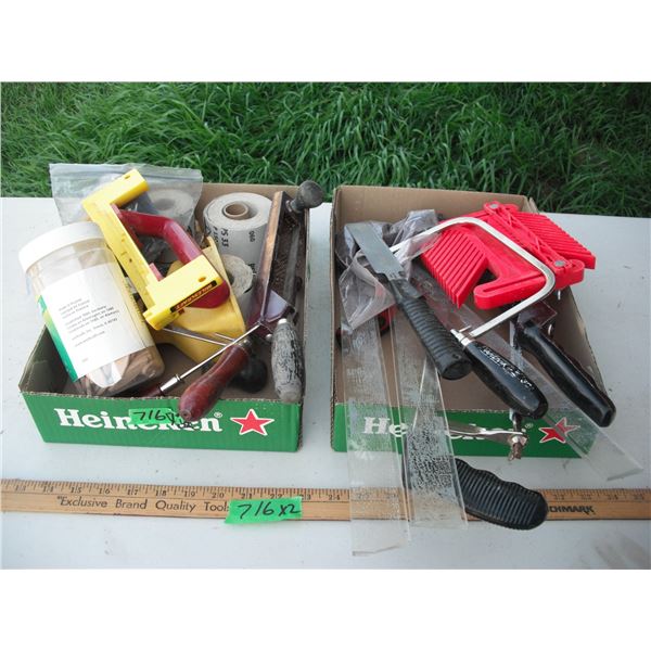assorted tools - saws, saw guide, etc.
