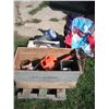 Image 1 : pallet lot - Swift Canadian Co. Crate, vintage wrench, camping chairs, etc.