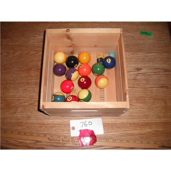 billiards/pool balls in crate