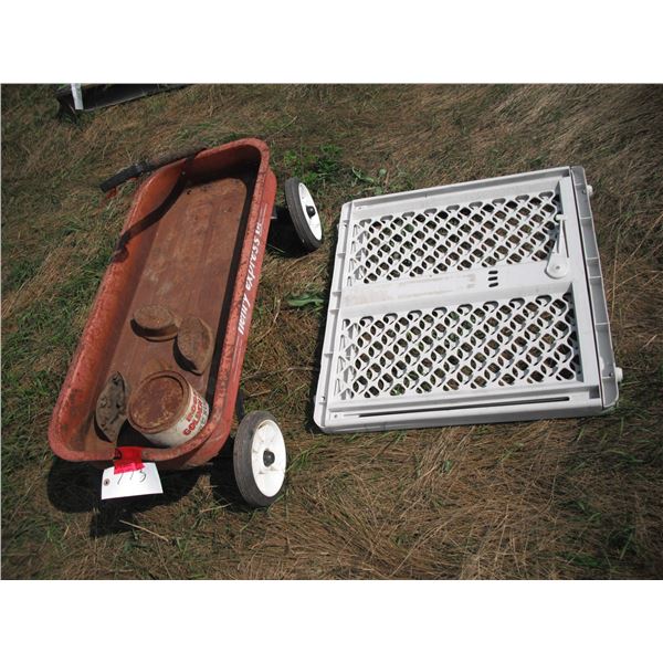 Henry Express wagon, sad irons, tin, baby gate