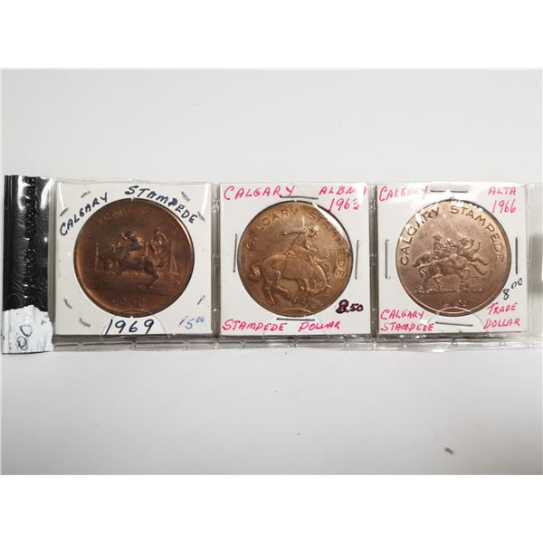 Three Calgary Stampede Trade Dollars 1963, 66, 69