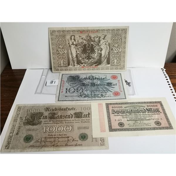 4 Large Size Older German Bills