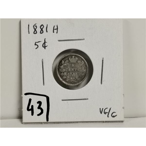 1881H Silver 5 cent Coin