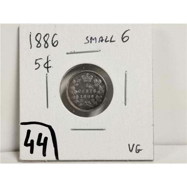 1886 Small 6 Silver 5 cent Coin
