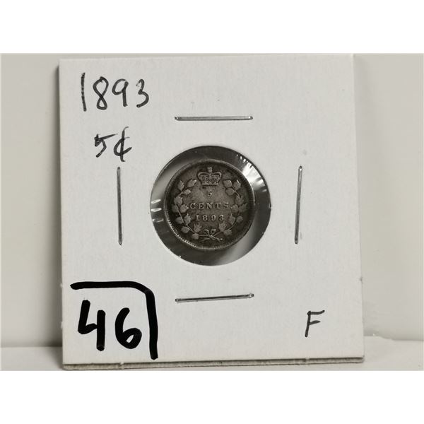1893 Silver 5 cent coin