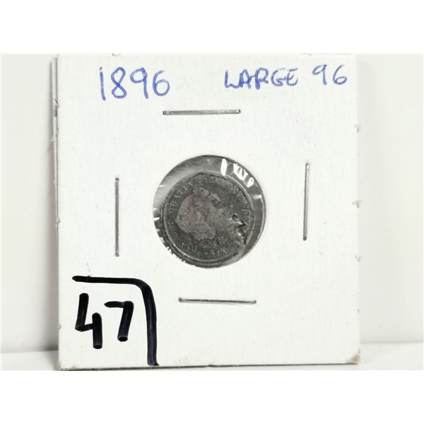 1896 Large 96 Silver 5 cent Coin