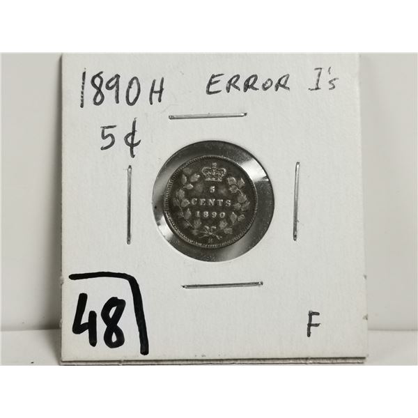 1890H Error I's Silver 5 cent Coin