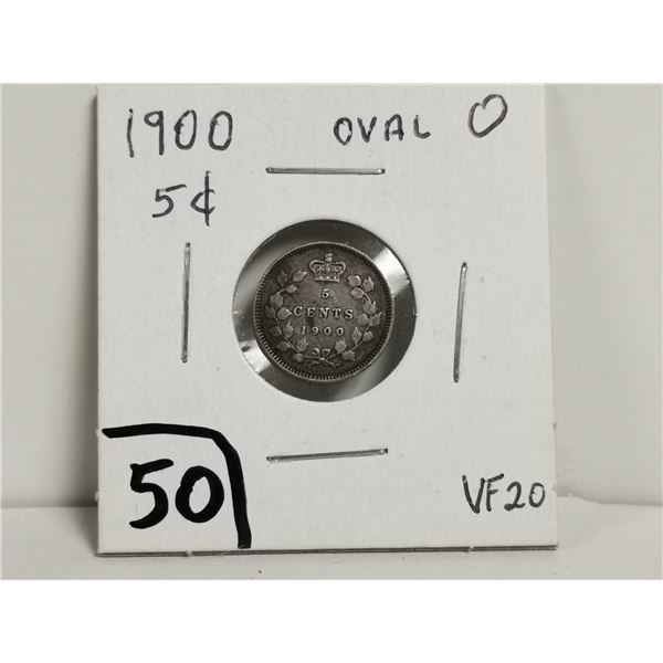 1900 Oval O Silver 5 cent Coin