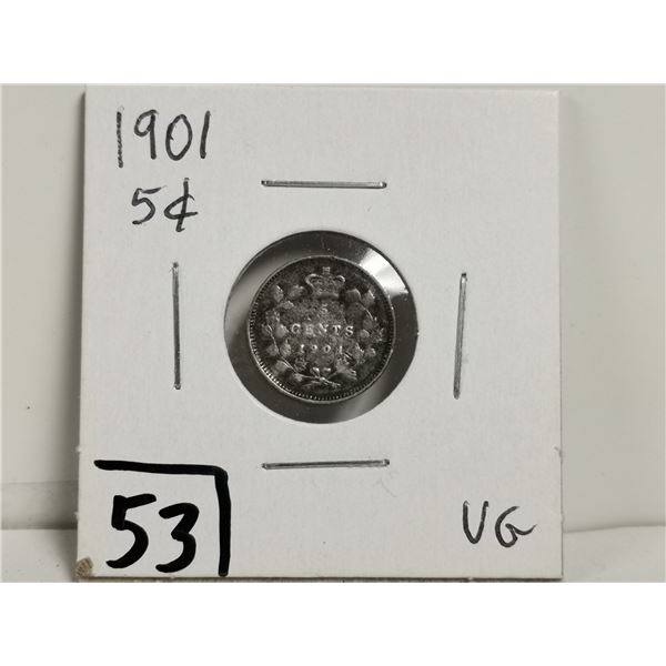 1901 Silver 5 cent coin