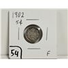 Image 1 : 1902 Silver 5 Cent coin, F