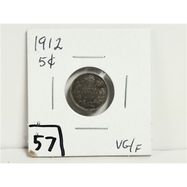 1912 Silver 5 cent coin