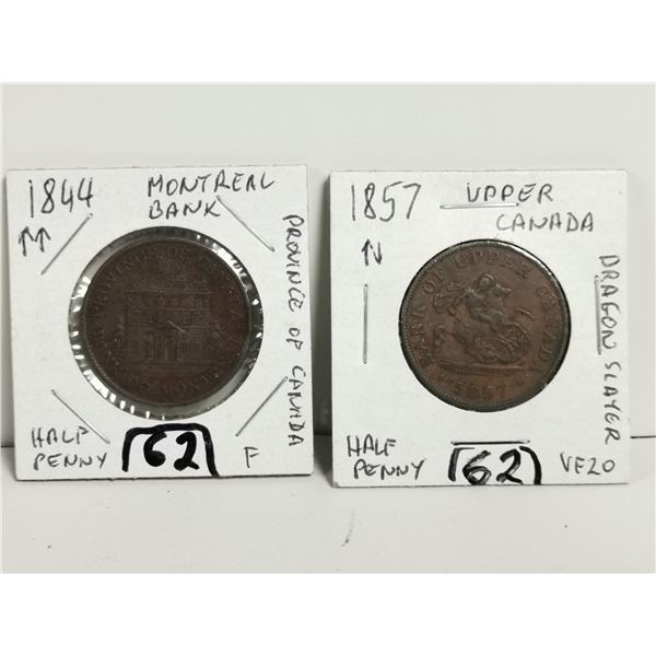 1844 Bank of Montreal, 1857 Upper Canada Tokens