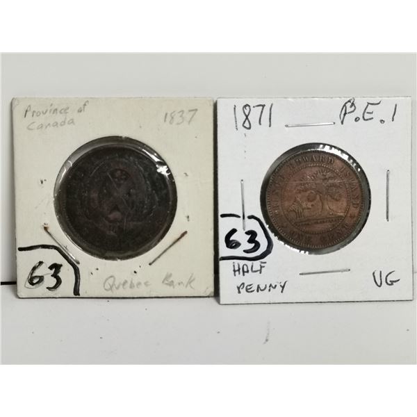 Two Pre-Confederation Tokens 1837, 1871 PEI