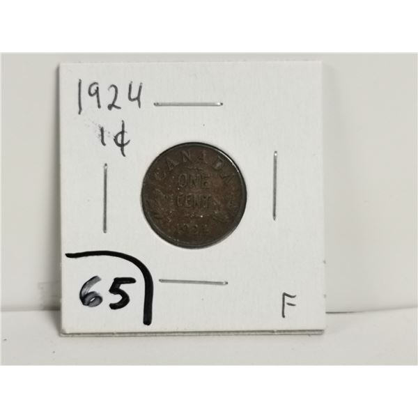 1924 Canadian 1 cent coin, F