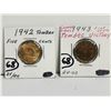 Image 1 : Two high grade 5 cents 1942, 1943 Tombacs