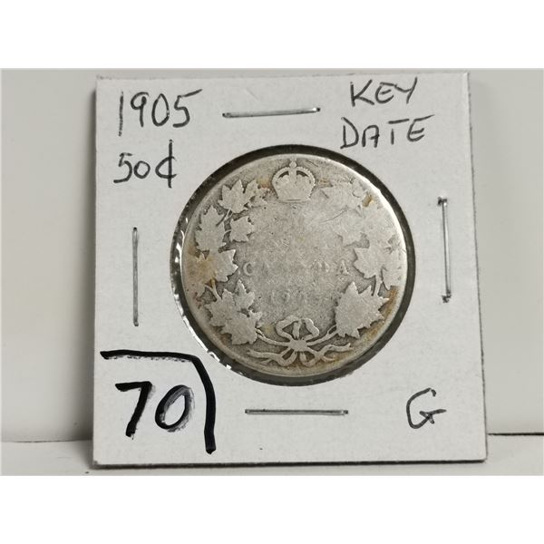 Key Date 1905 Silver 50 cent Coin
