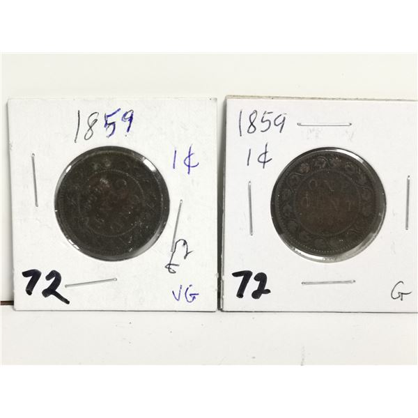 Two 1859 1 Cent Coins