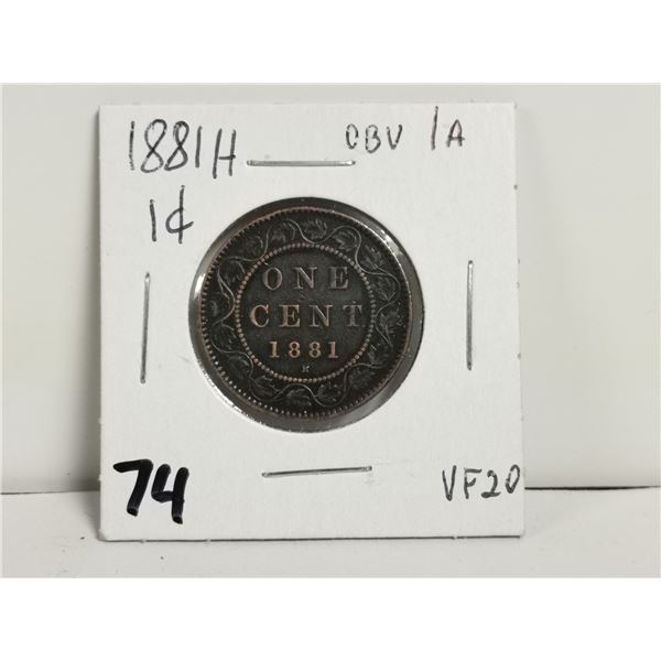 1881H OBV 1A VF20 1 cent coin