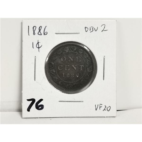 1886 OBV2 VF20 1 cent coin