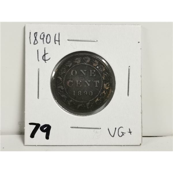 1890H 1 cent coin, semi key date