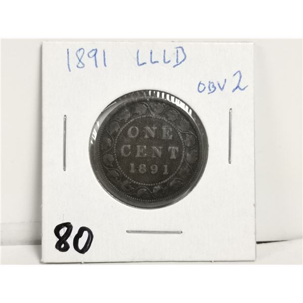 1891 LLLD OBV2 1 cent coin