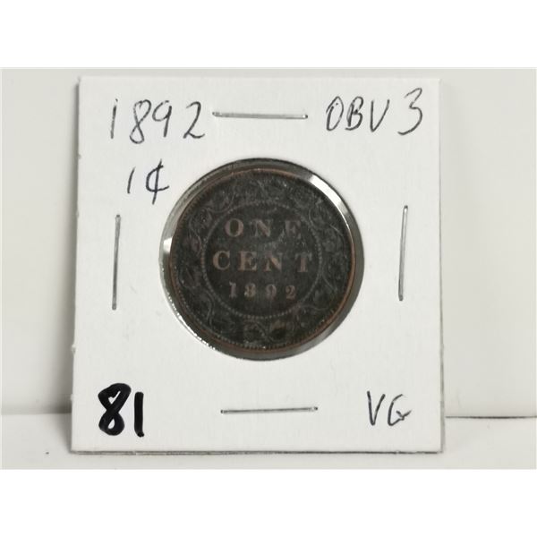 1892 OBV 3 1 cent coin