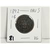 Image 1 : 1892 OBV 3 1 cent coin