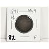 Image 1 : 1892 OBV4 1 cent coin, F
