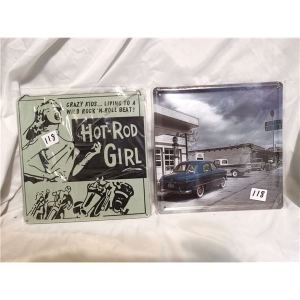 Two Square Tin Signs
