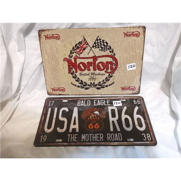 Norton Sign and Route 66 License Plate