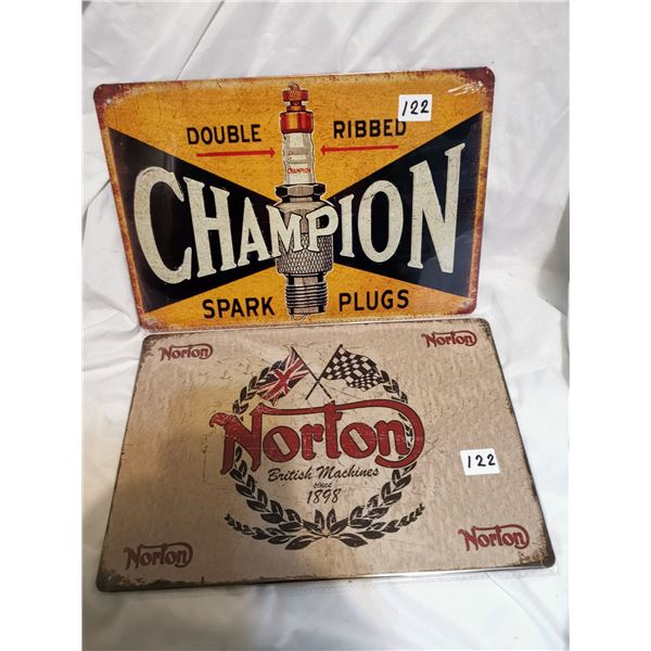 Champion Plug and Norton Tin Signs
